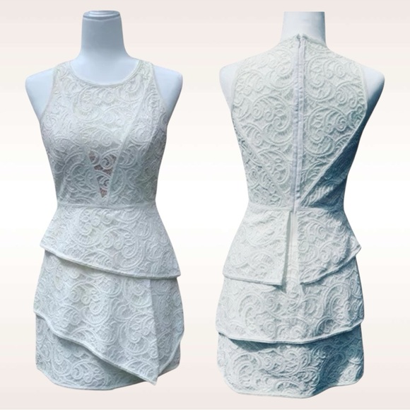 BCBG White Hannah Sleeveless Asymmetrical Lace Cocktail Mini Dress Size 2 NEW - Picture 8 of 12